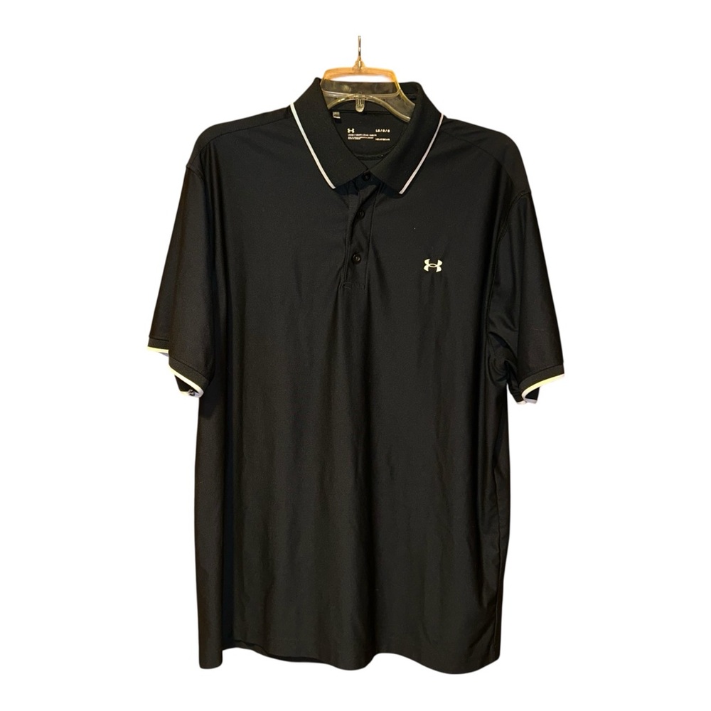 Under Armour HeatGear Mens Black Polo Shirt Large Loose Fit Performance